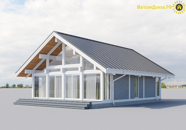 Дом H-113-1.5S (8.9x11.54) фахверк из клееных балок