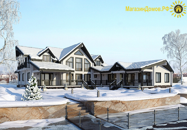 Дом из клееного бруса H-548-1B+2D (22.2х26.7) с парной и бассейном