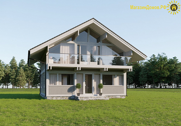 Дом H-167-1.5S (8.67x11.77) фахверк из клееных балок