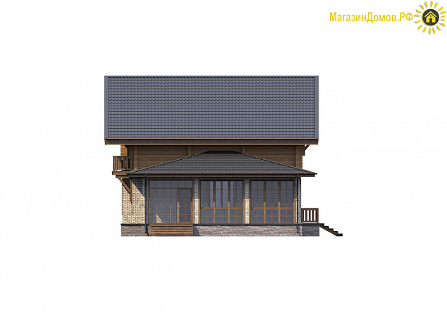 Дом шале H-300-1.5K+D (11.0x20.5) камень+клееный брус