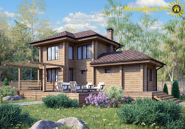 Баня S-062-2D (5.2x11.2) из клееного бруса