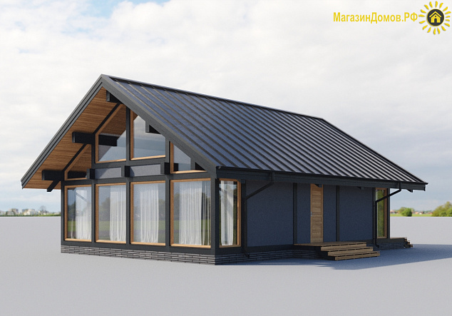 Дом H-113-1.5S (8.9x11.54) фахверк из клееных балок