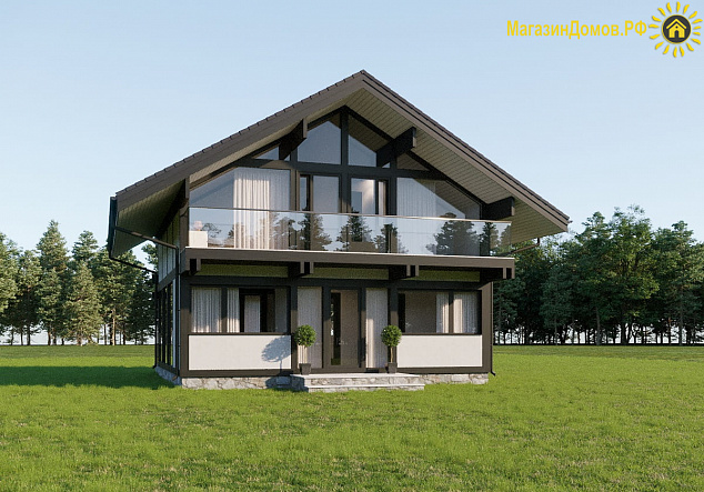 Дом H-167-1.5S (8.67x11.77) фахверк из клееных балок