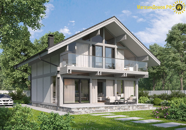 Дом H-167-1.5S (8.67x11.77) фахверк из клееных балок