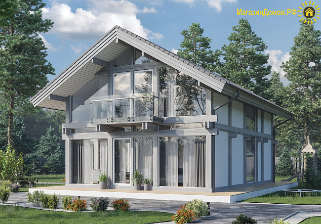 Дом H-160-1.5S (7.5x10.35) фахверк из клееных балок