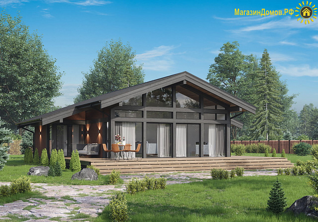 Дом H-136-1S (12.2x12.25) фахверк из клееных балок