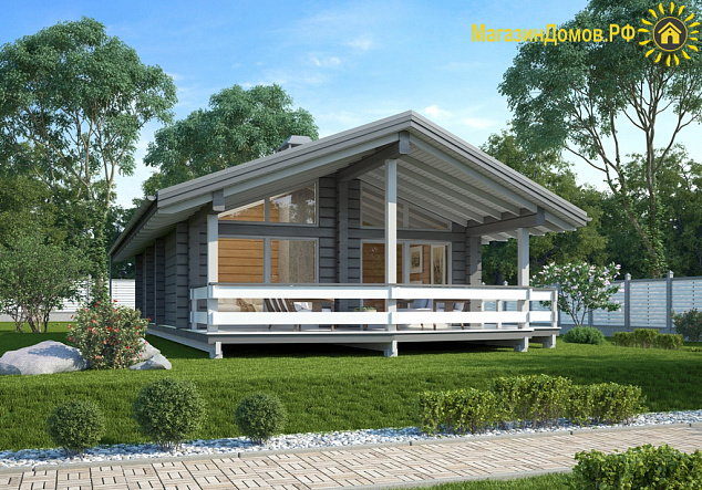 Дом из клееного бруса H-077-1D (7.3х12,8) под "ключ"