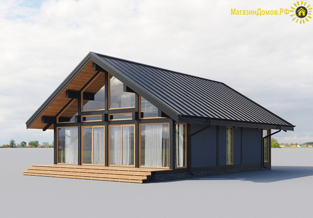 Дом H-113-1.5S (8.9x11.54) фахверк из клееных балок