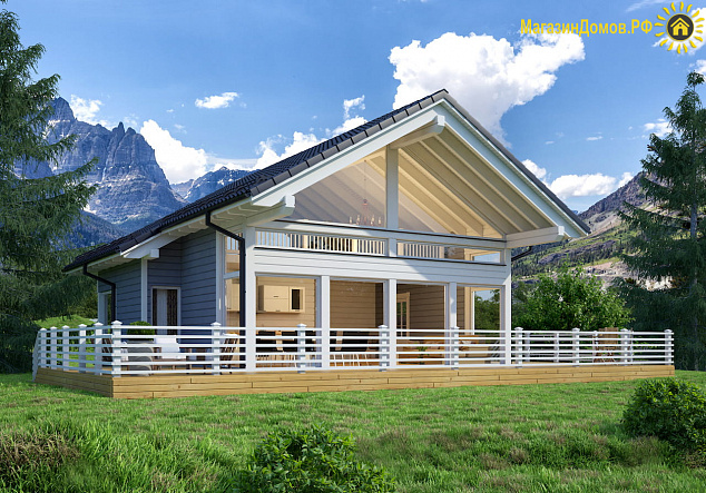 Дом H-193-1.5S (8.5х9.9) фахверк из клееных балок