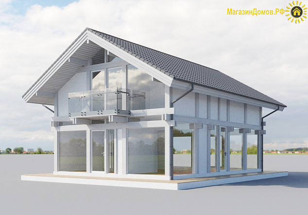 Дом H-160-1.5S (7.5x10.35) фахверк из клееных балок