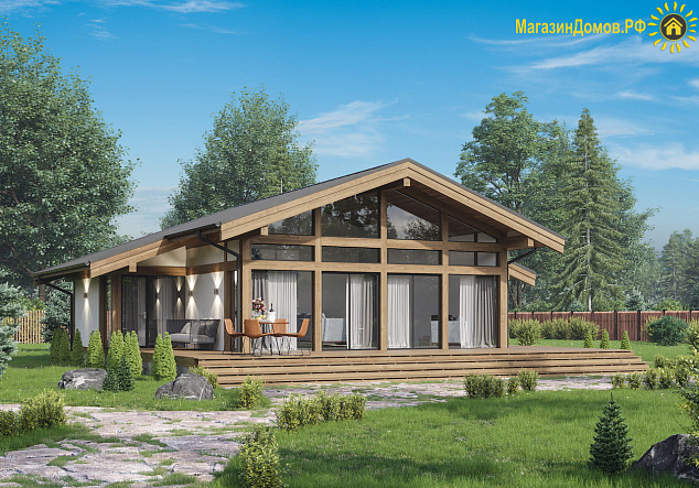 Дом H-136-1S (12.2x12.25) фахверк из клееных балок