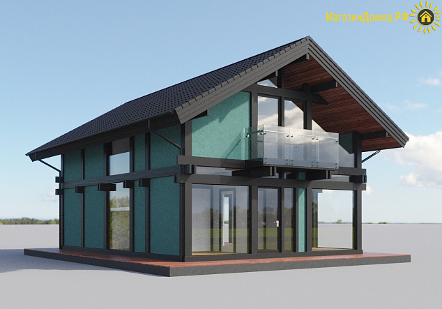 Дом H-160-1.5S (7.5x10.35) фахверк из клееных балок