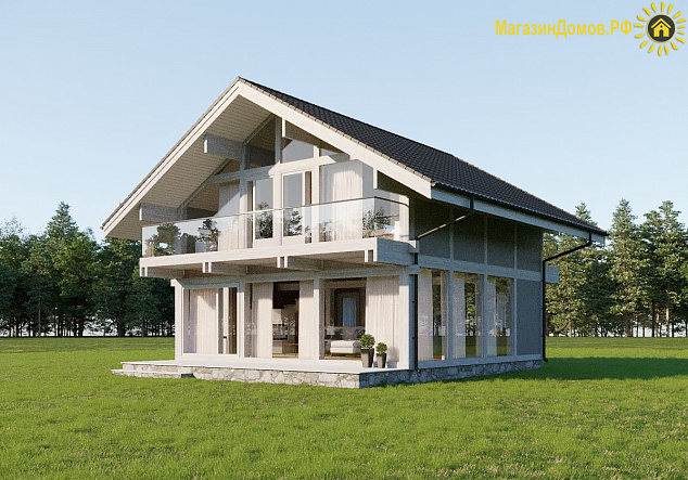 Дом H-167-1.5S (8.67x11.77) фахверк из клееных балок