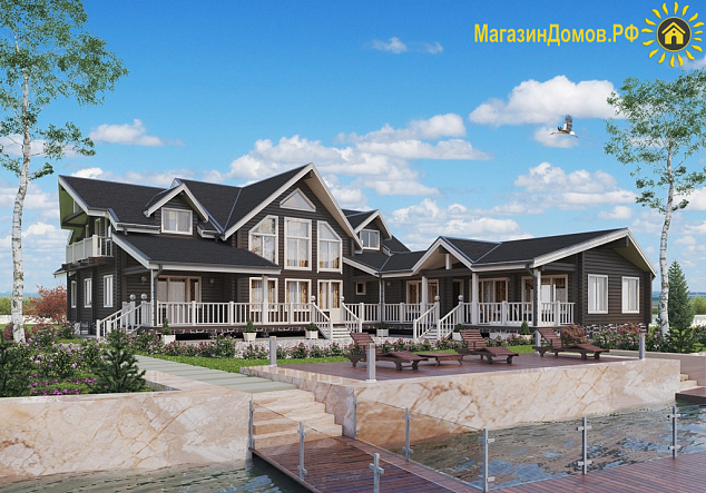 Дом из клееного бруса H-548-1B+2D (22.2х26.7) с парной и бассейном