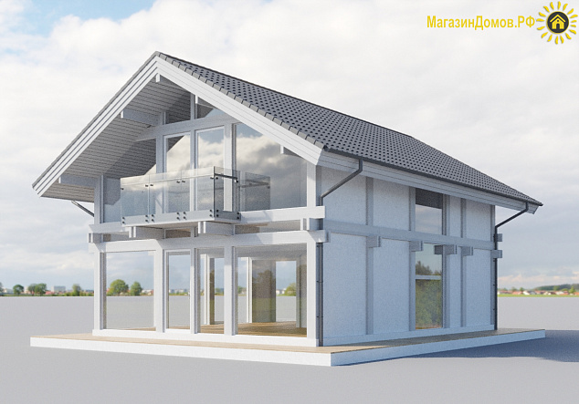 Дом H-160-1.5S (7.5x10.35) фахверк из клееных балок