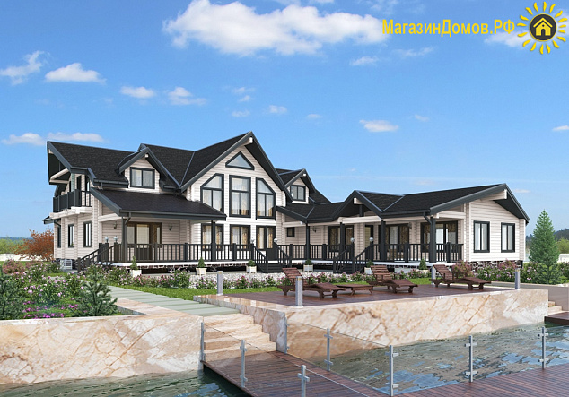 Дом из клееного бруса H-548-1B+2D (22.2х26.7) с парной и бассейном