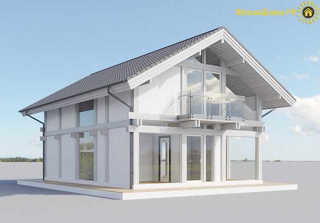 Дом H-160-1.5S (7.5x10.35) фахверк из клееных балок