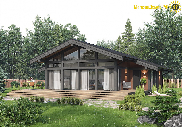 Дом H-136-1S (12.2x12.25) фахверк из клееных балок