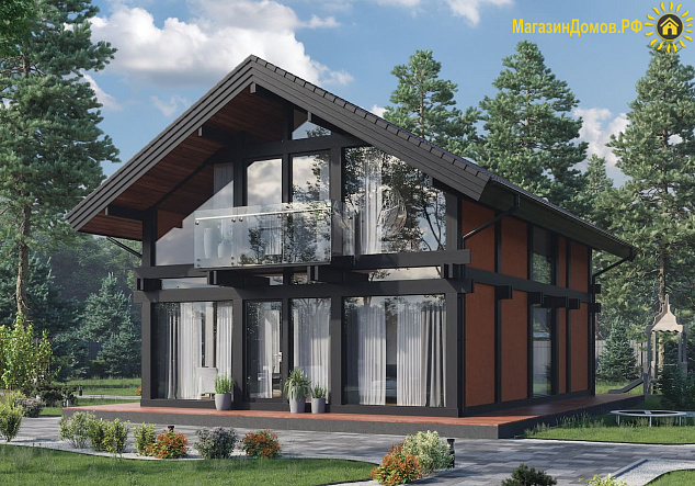 Дом H-160-1.5S (7.5x10.35) фахверк из клееных балок