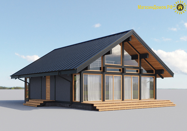 Дом H-113-1.5S (8.9x11.54) фахверк из клееных балок