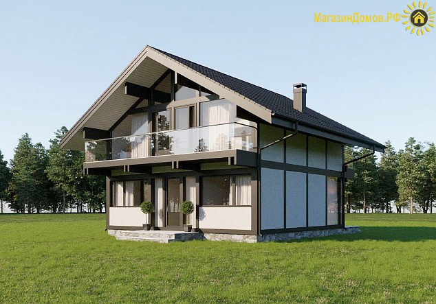 Дом H-167-1.5S (8.67x11.77) фахверк из клееных балок