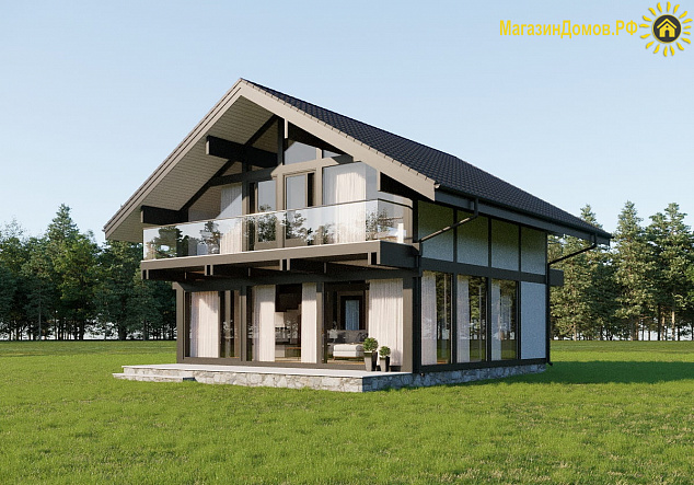 Дом H-167-1.5S (8.67x11.77) фахверк из клееных балок