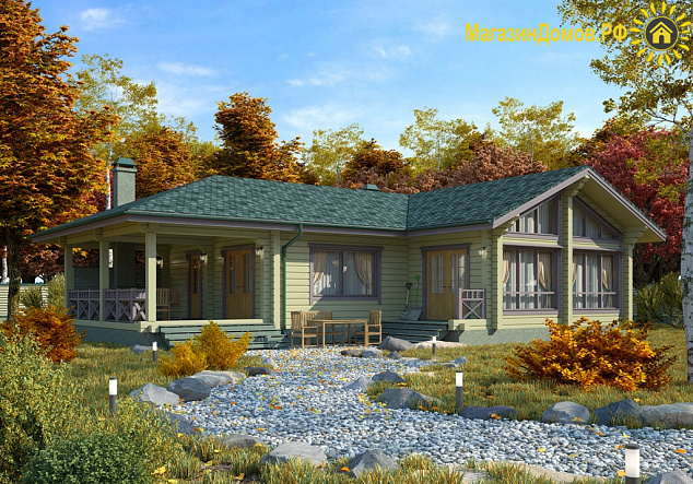 Баня из клееного бруса S-134-1D (12.1х14.5) с бассейном