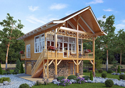 Дом шале H-192-2,5K+D (7.3х9.75) камень+клееный брус