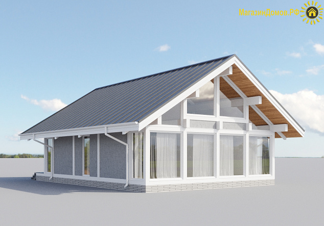 Дом H-113-1.5S (8.9x11.54) фахверк из клееных балок