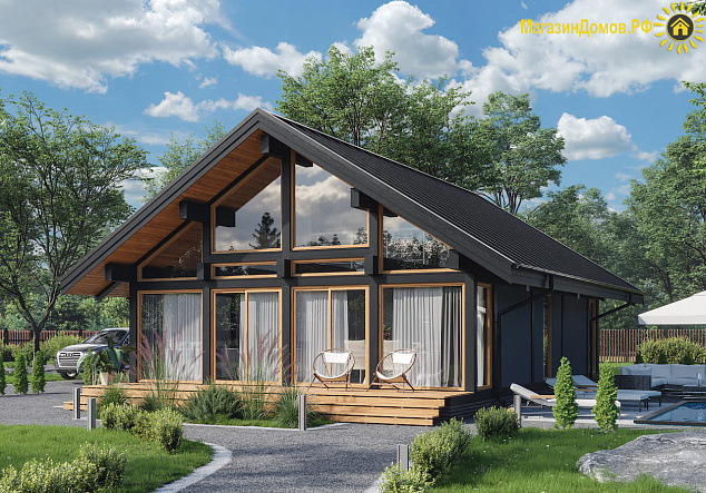 Дом H-113-1.5S (8.9x11.54) фахверк из клееных балок
