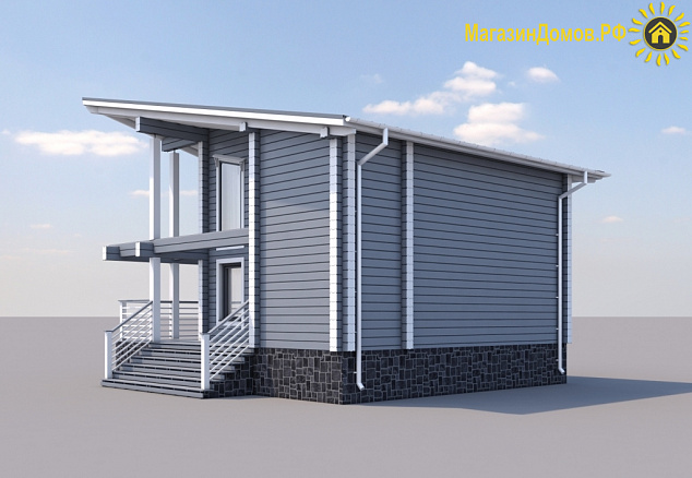 Дом из клееного бруса H-106-1.5D (8.00х8.95) стреловидная кровля