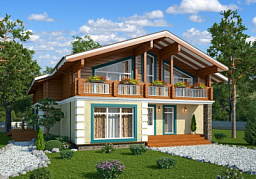 Дом шале H-480-1,5K+D (18.4х15.0) камень+клееный брус