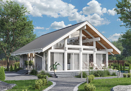 Дом H-113-1.5S (8.9x11.54) фахверк из клееных балок