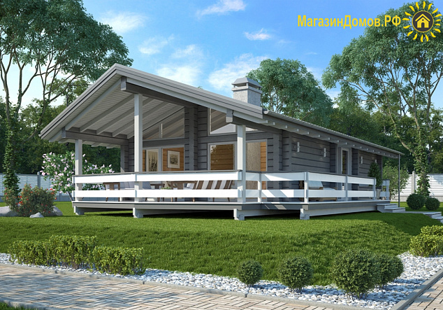 Дом из клееного бруса H-077-1D (7.3х12,8) под "ключ"