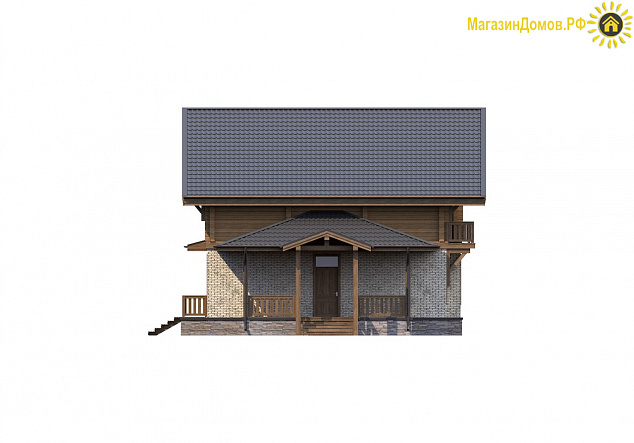 Дом шале H-300-1.5K+D (11.0x20.5) камень+клееный брус