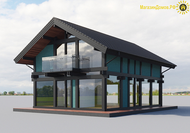 Дом H-160-1.5S (7.5x10.35) фахверк из клееных балок