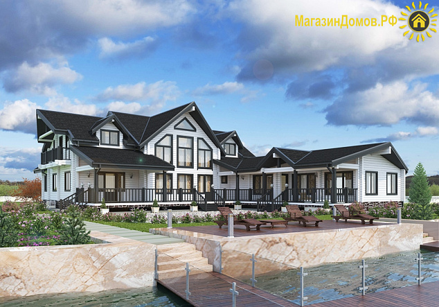 Дом из клееного бруса H-548-1B+2D (22.2х26.7) с парной и бассейном