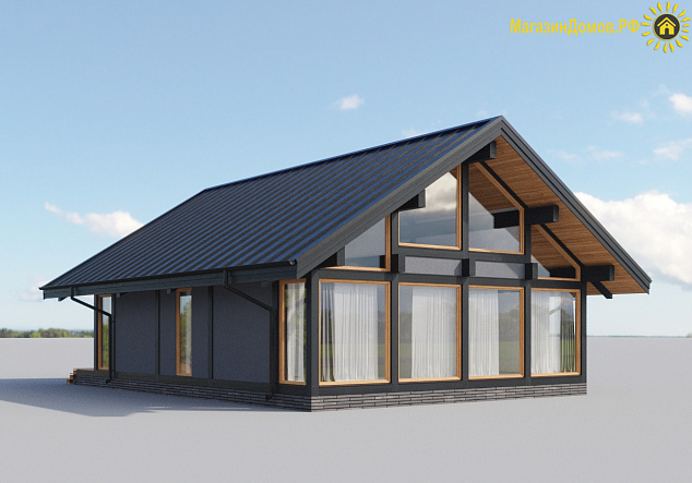 Дом H-113-1.5S (8.9x11.54) фахверк из клееных балок