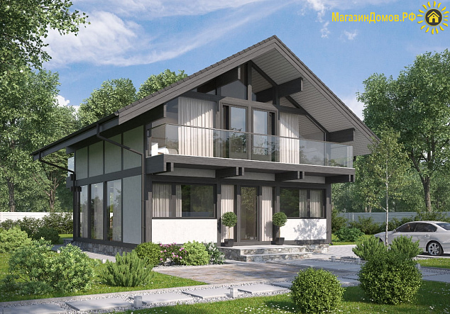 Дом H-167-1.5S (8.67x11.77) фахверк из клееных балок