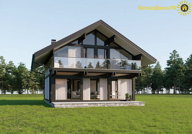 Дом H-167-1.5S (8.67x11.77) фахверк из клееных балок