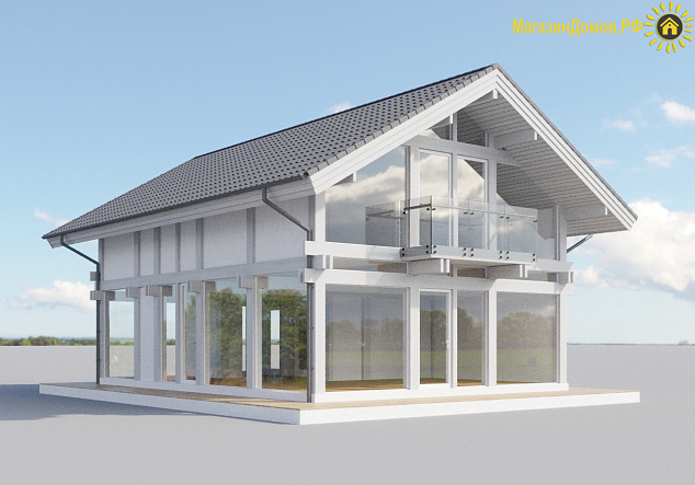 Дом H-160-1.5S (7.5x10.35) фахверк из клееных балок