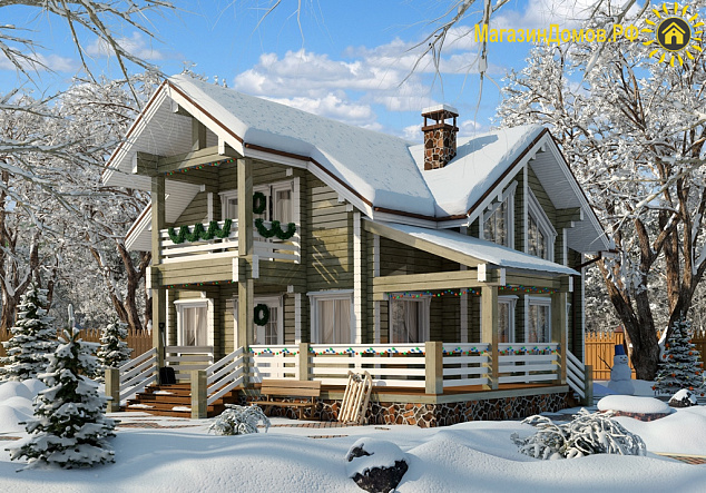 Дом из клееного бруса H-186-1.5D (11.8х12.8)