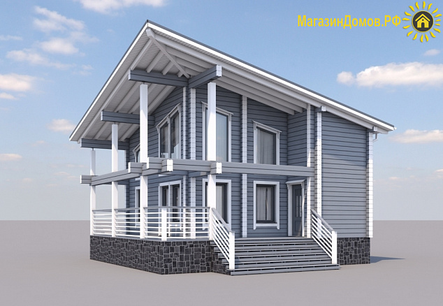 Дом из клееного бруса H-106-1.5D (8.00х8.95) стреловидная кровля