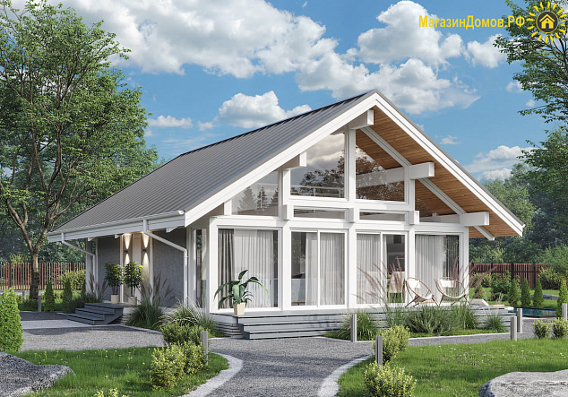 Дом H-113-1.5S (8.9x11.54) фахверк из клееных балок