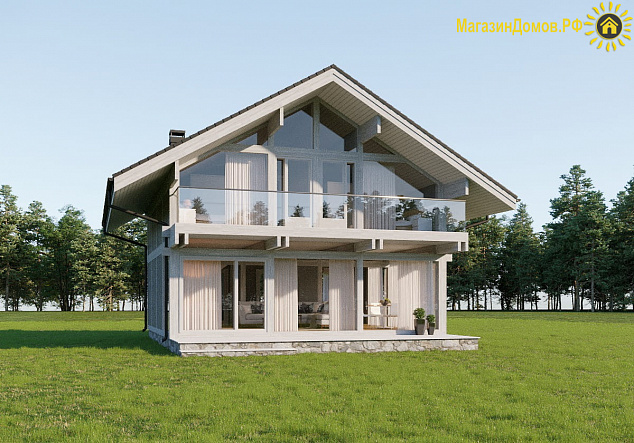 Дом H-167-1.5S (8.67x11.77) фахверк из клееных балок