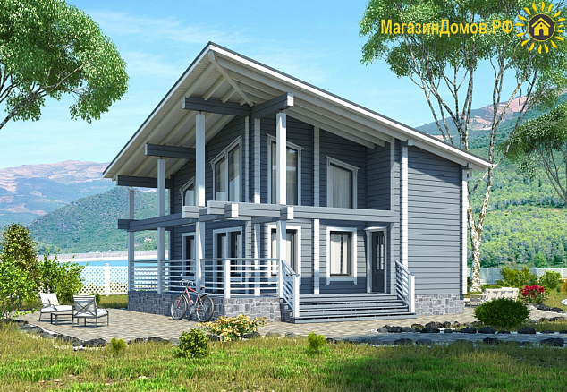 Дом из клееного бруса H-106-1.5D (8.00х8.95) стреловидная кровля