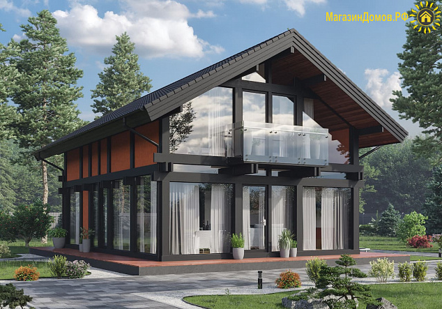 Дом H-160-1.5S (7.5x10.35) фахверк из клееных балок