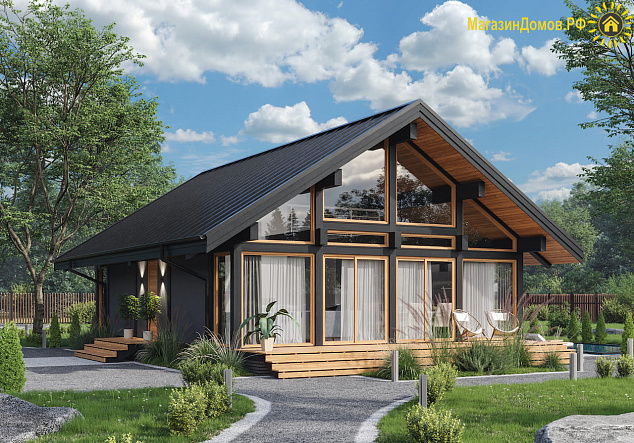 Дом H-113-1.5S (8.9x11.54) фахверк из клееных балок