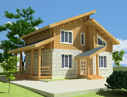 Дом шале H-120-1,5K+D (7.7х8.3 ) камень+клееный брус