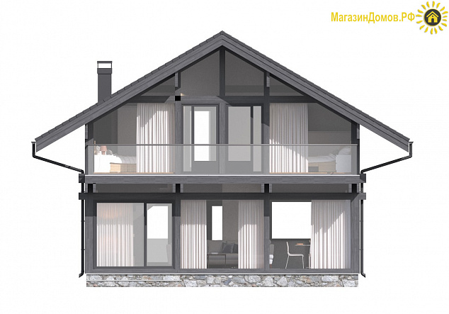 Дом H-167-1.5S (8.67x11.77) фахверк из клееных балок